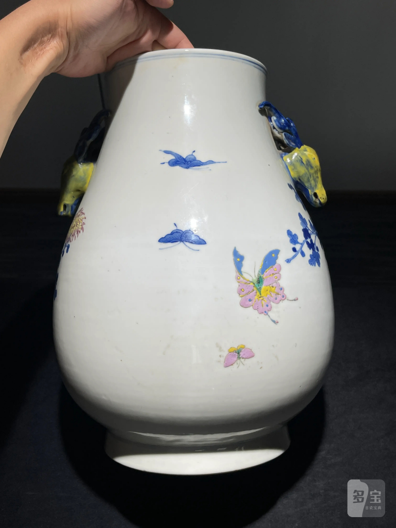 清光绪 青花粉彩花卉纹鹿头尊 - 图4